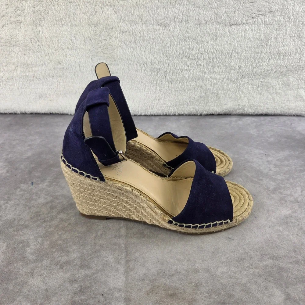 Vince Camuto Leera Navy Blue Suede Espadrille Wedge Sandals VC-LEERA Size 7M